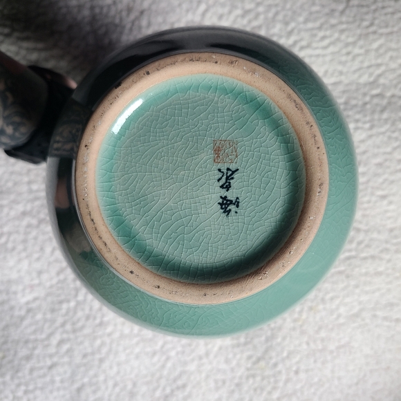 VINTAGE ASIAN KOREAN CELADON CRACKLE GREEN PORCELAIN VASE - Picture 6 of 8